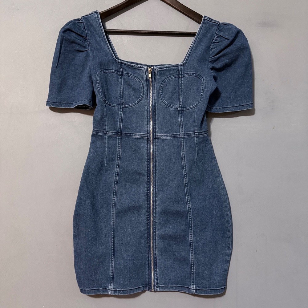 Denim Zipper y2k Bodycon Mini Dress Coco and Shay Medium Cotton Spandex